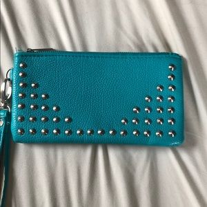 Teal blue studded wristlet